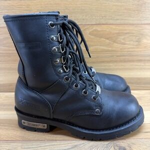 XElement Comat Biker Riding Boots Womens‎ 8.5 M Black Leather Lug Sole Lace Up